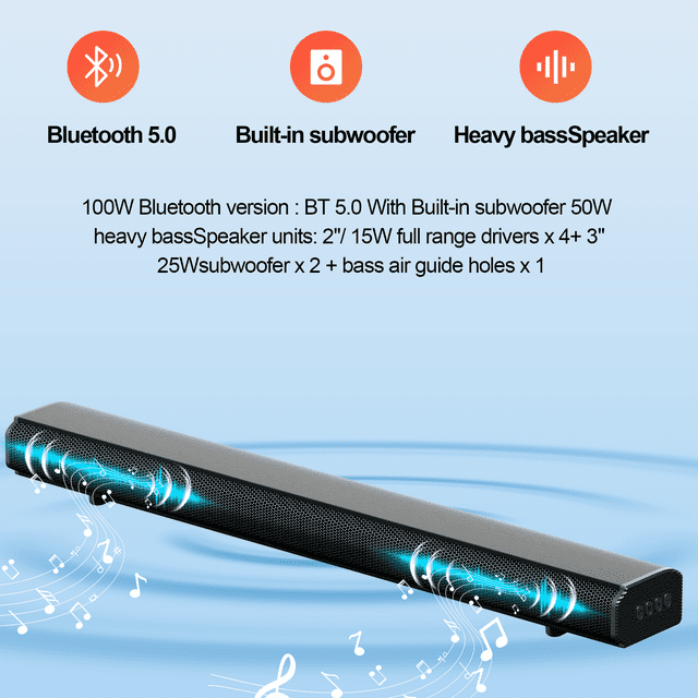 VEAT00L S20 Mark II 2.1ch Sound Bars for TV, Soundbar with Subwoofer, Wired & Wireless Bluetooth 5.0 3D Surround Speakers, OPT/HDMI/AUX/COA/USB Connection, Wall Mountable, Remote Control