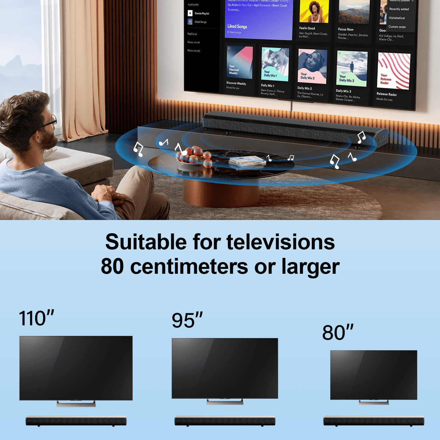 VEAT00L S20 Mark II 2.1ch Sound Bars for TV, Soundbar with Subwoofer, Wired & Wireless Bluetooth 5.0 3D Surround Speakers, OPT/HDMI/AUX/COA/USB Connection, Wall Mountable, Remote Control