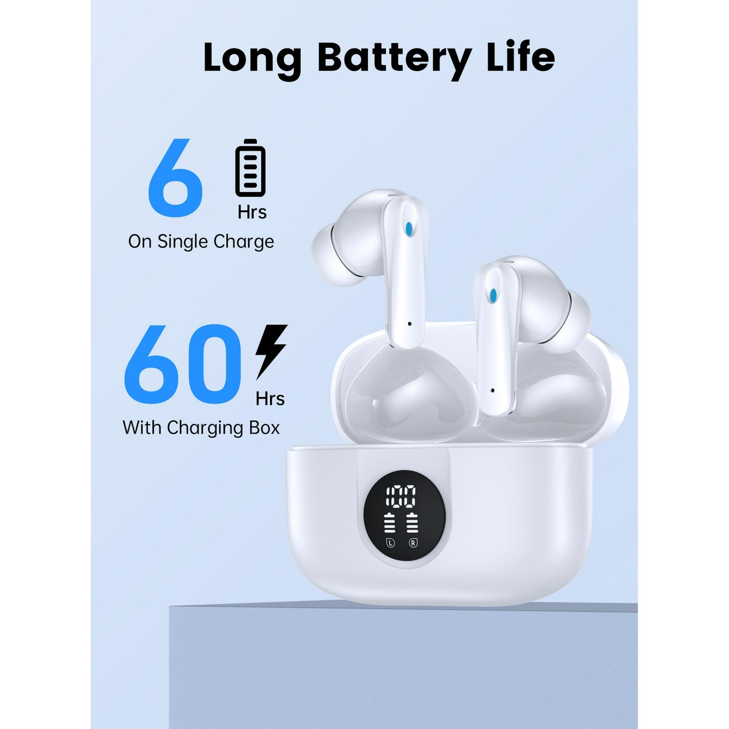 VEAT00L Wireless earbuds, Bluetooth headset 60 hours of battery life with noise cancellation Clear calls Built-in microphone IPX7 waterproof V5.3 Bluetooth earbuds Stereo earbuds for sports and work