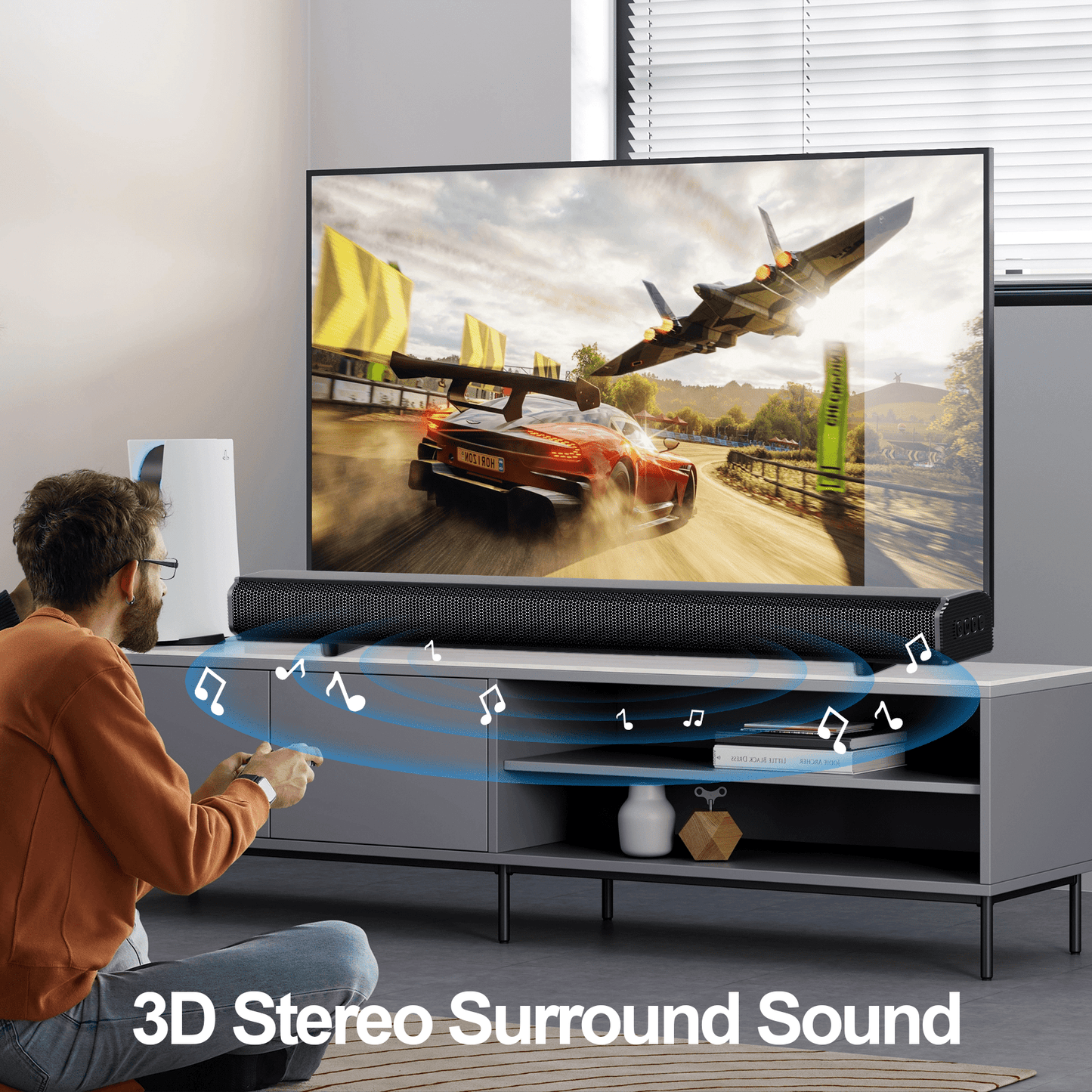 VEAT00L S20 Mark II 2.1ch Sound Bars for TV, Soundbar with Subwoofer, Wired & Wireless Bluetooth 5.0 3D Surround Speakers, OPT/HDMI/AUX/COA/USB Connection, Wall Mountable, Remote Control