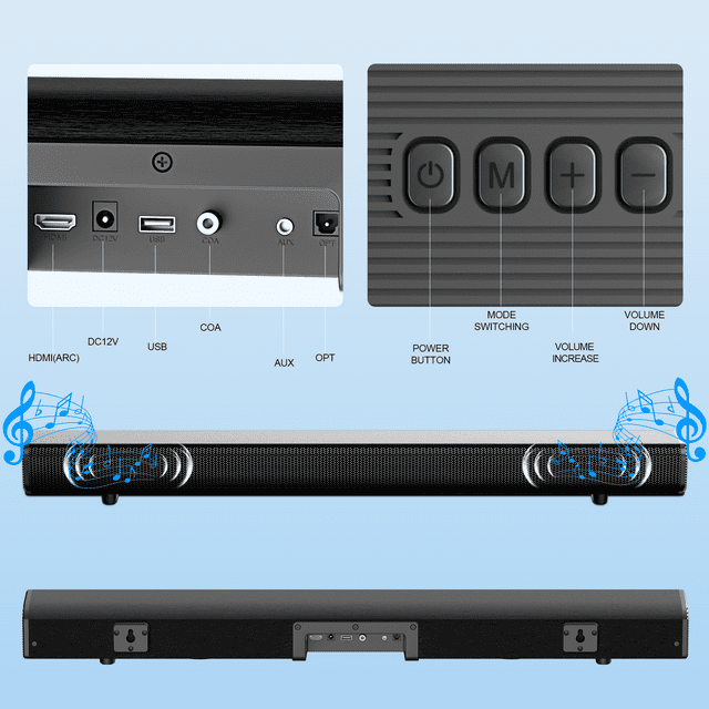 VEAT00L S20 Mark II 2.1ch Sound Bars for TV, Soundbar with Subwoofer, Wired & Wireless Bluetooth 5.0 3D Surround Speakers, OPT/HDMI/AUX/COA/USB Connection, Wall Mountable, Remote Control